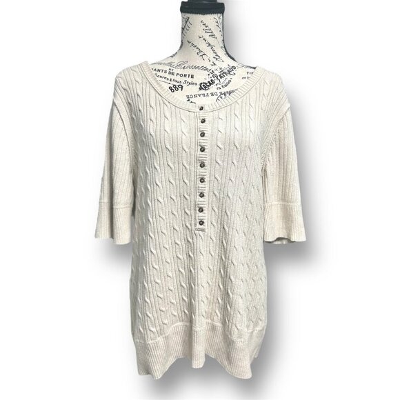 Eddie Bauer XXL Beige Cable Knit Sweater Tunic Top Academia Preppy Layering Chic - Picture 1 of 6